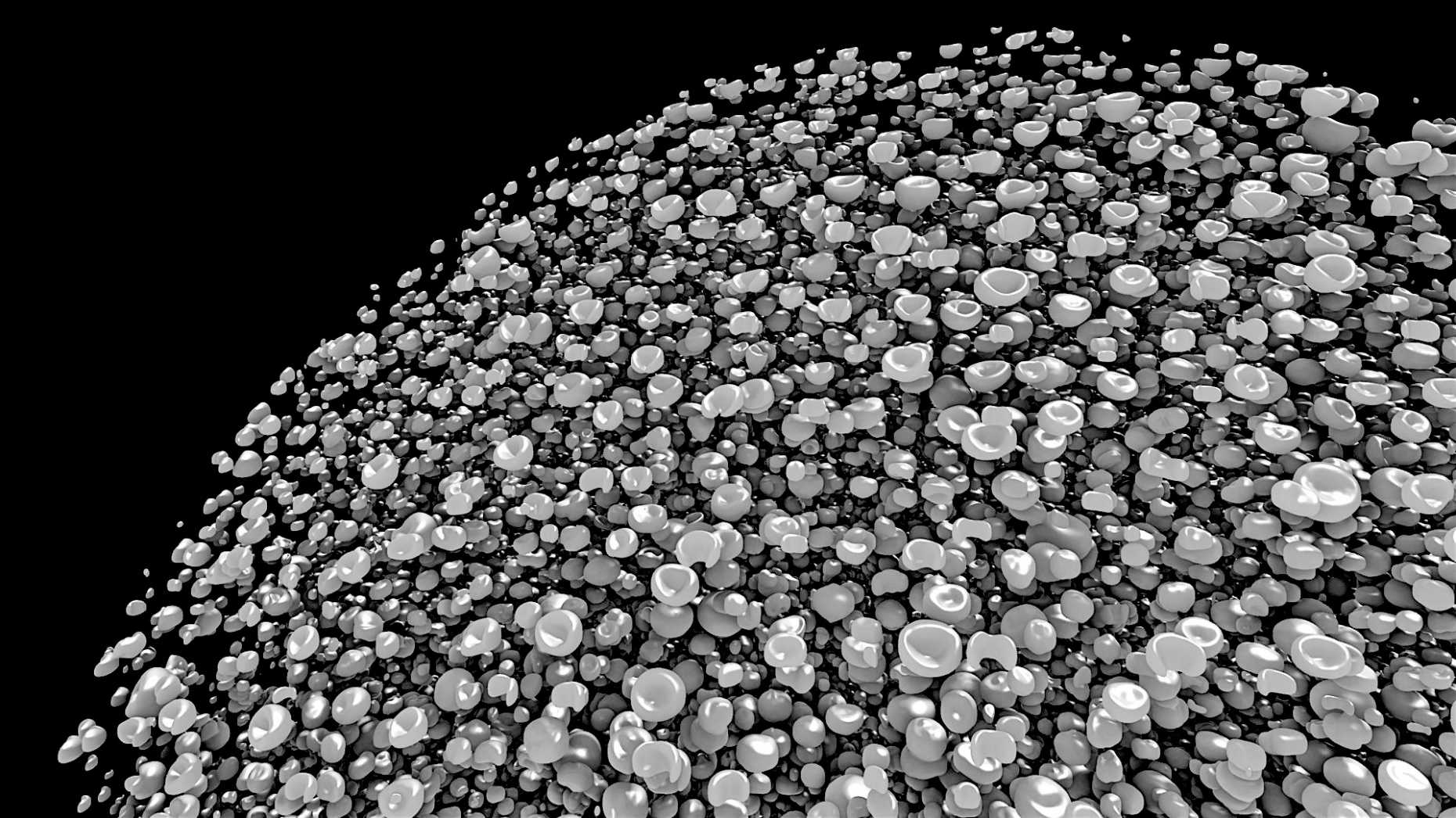 Enlarged view: Large-scale simulation of the collapse process of a spherical cloud with 50’000 bubbles.
