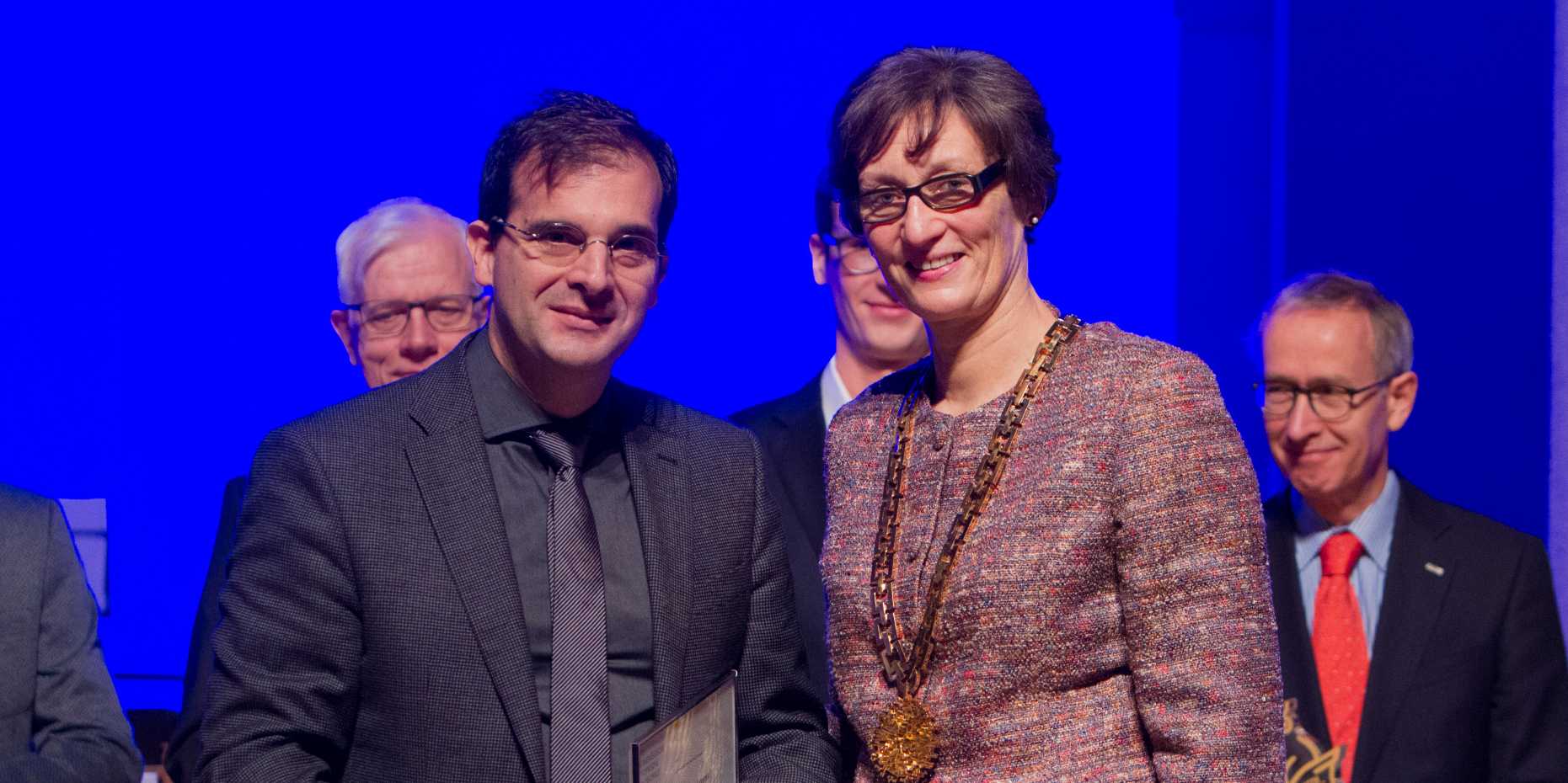 Prof. John Lygeros receiving the Credit Suisse Award from Rector Sarah Springman